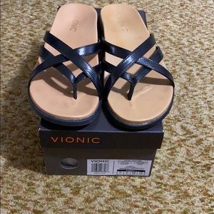 Vionic Daisy Leather Black Sandal Size 7